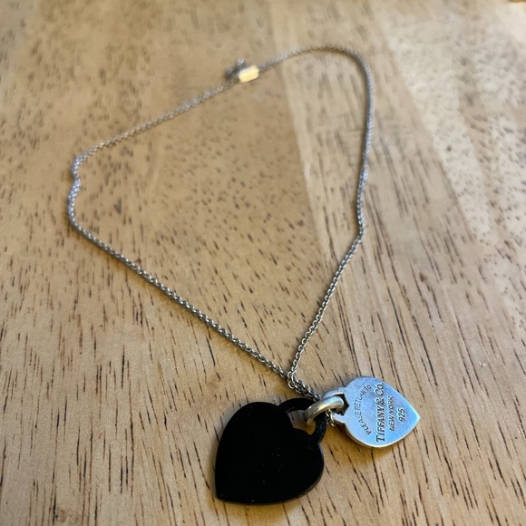 Tiffany & Co. Jewelry - Return to Tiffany Necklace Pendant Black Double Heart Black Onyx